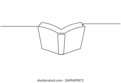 Um desenho de linha contínua do Livro Histórico. Simbolizando um livro velho com aberto ou fechado básico, Livro com avião de papel voador linha contínua desenhada. Símbolo linear de educação.