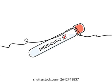 Desenho contínuo de uma linha do tubo de teste HKU5-CoV-2, descoberta do coronavírus dos morcegos na China. Infecção humana potencial, como a Covid-19. Vetor de uma linha desenhado à mão. Traçado editável