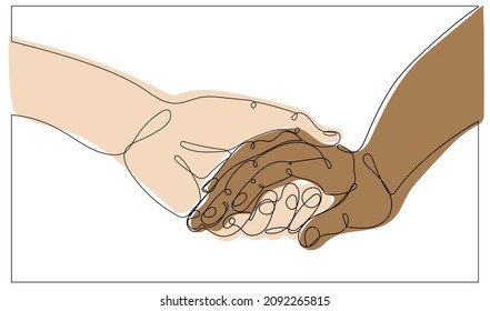 Continuous one line drawing of holding hands together. Friends or lovers. Symbol of relationships. Vector illustration