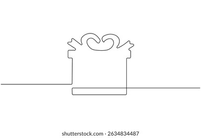 Continuous one line drawing of Holiday gift box icon. Surprise symbol in single outline style. Vector illustration isolated on white background, bow single line vector illustration.