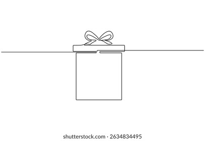 Continuous one line drawing of Holiday gift box icon. Surprise symbol in single outline style. Vector illustration isolated on white background, bow single line vector illustration.