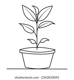 
Continuous one line drawing of home plant in a pot tree vector illustration