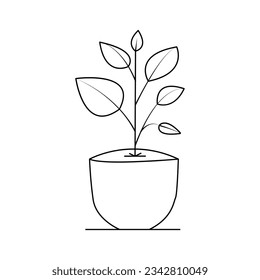 
Dibujo continuo de una línea de la planta doméstica en una ilustración vectorial del árbol de la olla