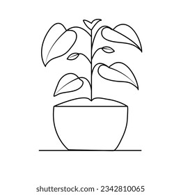 
Dibujo continuo de una línea de la planta doméstica en una ilustración vectorial del árbol de la olla