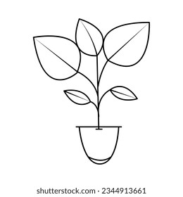 Continuous one line drawing of home plant in a pot tree vector illustration