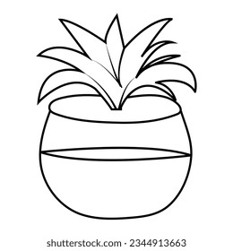 Continuous one line drawing of home plant in a pot tree vector illustration