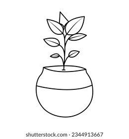 Dibujo continuo de una línea de la planta doméstica en una ilustración vectorial del árbol de la olla