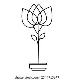Dibujo continuo de una línea de la planta doméstica en una ilustración vectorial del árbol de la olla