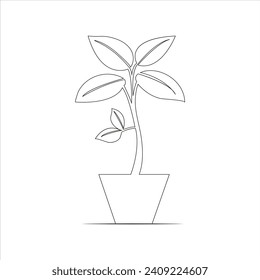 Continuous one line drawing of home plant in a pot tree art design