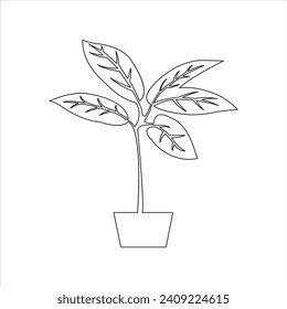 Continuous one line drawing of home plant in a pot tree art design