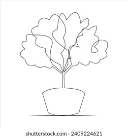 Dibujo continuo de una línea de la planta doméstica en un diseño de arte de un árbol de ollas