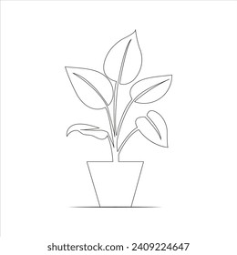 Continuous one line drawing of home plant in a pot tree art design