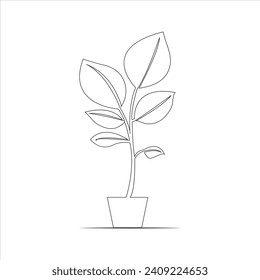 Continuous one line drawing of home plant in a pot tree art design