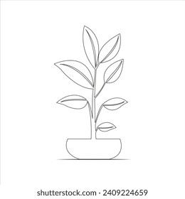 Dibujo continuo de una línea de la planta doméstica en un diseño de arte de un árbol de ollas