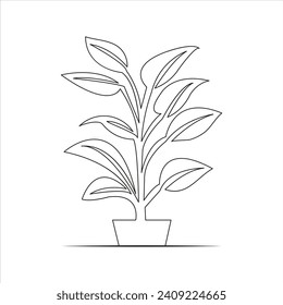 Continuous one line drawing of home plant in a pot tree art design