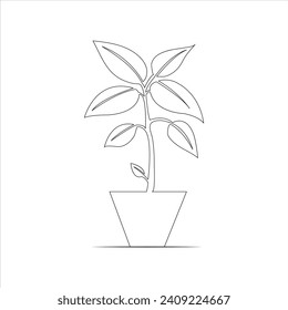 Continuous one line drawing of home plant in a pot tree art design