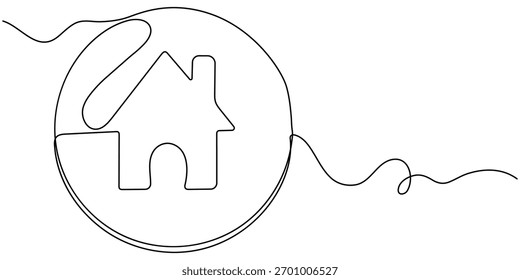 Dibujo continuo de una línea del icono de inicio. Ilustración de casa moderna. Ilustración casera del arte de la sola línea, esquema minimalista. 