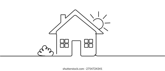 Continuous One Line Drawing of Home Icon. Editable stroke