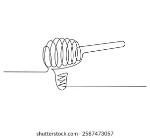 Continuous one line drawing of honey drips. Single line drawing illustration of fresh honey drips from a spoon. Honey concept vector art. Doodle line illustration.