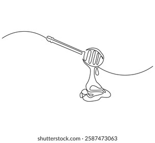 Continuous one line drawing of honey drips. Single line drawing illustration of fresh honey drips from a spoon. Honey concept vector art. Doodle line illustration.