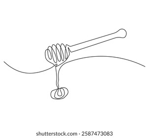 Continuous one line drawing of honey drips. Single line drawing illustration of fresh honey drips from a spoon. Honey concept vector art. Doodle line illustration.