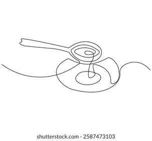 Continuous one line drawing of honey drips. Single line drawing illustration of fresh honey drips from a spoon. Honey concept vector art. Doodle line illustration.