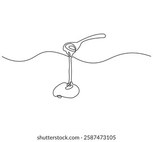 Continuous one line drawing of honey drips. Single line drawing illustration of fresh honey drips from a spoon. Honey concept vector art. Doodle line illustration.