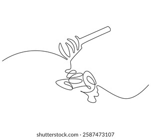 Continuous one line drawing of honey drips. Single line drawing illustration of fresh honey drips from a spoon. Honey concept vector art. Doodle line illustration.