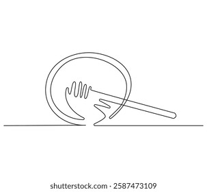 Continuous one line drawing of honey drips. Single line drawing illustration of fresh honey drips from a spoon. Honey concept vector art. Doodle line illustration.