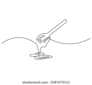 Continuous one line drawing of honey drips. Single line drawing illustration of fresh honey drips from a spoon. Honey concept vector art. Doodle line illustration.