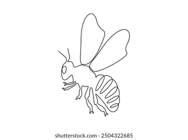 Continuous one line drawing of honeybee. Isolated on white background vector illustration
