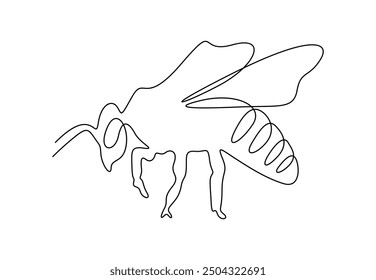 Dibujo continuo de una línea de abeja melífera. Aislado sobre fondo blanco Ilustración vectorial