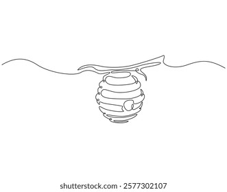 Continuous one line drawing of honeycomb. One line drawing illustration of hanging bee hive. Natural healthy food concept single line. Editable outline