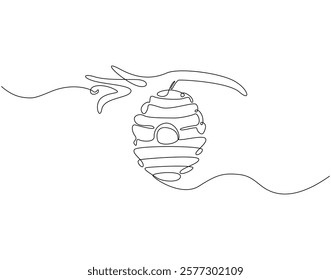 Continuous one line drawing of honeycomb. One line drawing illustration of hanging bee hive. Natural healthy food concept single line. Editable outline