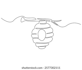 Continuous one line drawing of honeycomb. One line drawing illustration of hanging bee hive. Natural healthy food concept single line. Editable outline