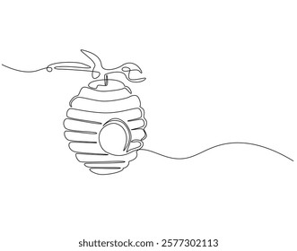 Continuous one line drawing of honeycomb. One line drawing illustration of hanging bee hive. Natural healthy food concept single line. Editable outline