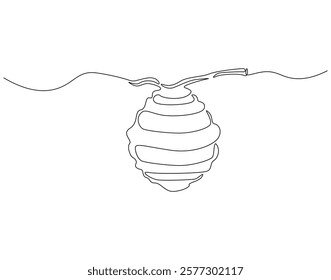 Continuous one line drawing of honeycomb. One line drawing illustration of hanging bee hive. Natural healthy food concept single line. Editable outline