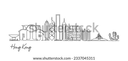 Continuous one line drawing of Hong Hongkong. Vector illustration for travel and tourim destination design concept