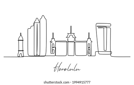 Dibujo continuo de una línea en el paisaje urbano de Honolulu
