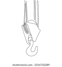 Continuous one line drawing hook. Stylish building crane hook vector hand drawn silhouette clipart. Sketch isolated on white background