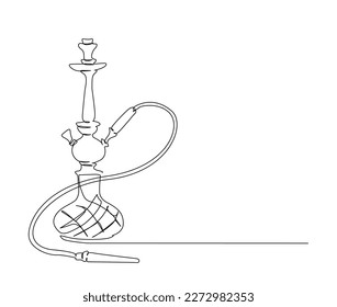 Continuous one line drawing of hookah, tobacco smoking equiptment. simple  sheesha outline vector illustration.