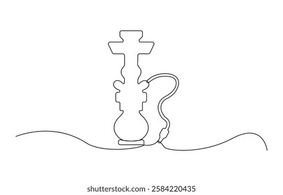 Continuous one line drawing of hookah, tobacco smoking equiptment. simple sheesha outline vector illustration, Simple smoking pipe outline design. Editable active stroke vector.