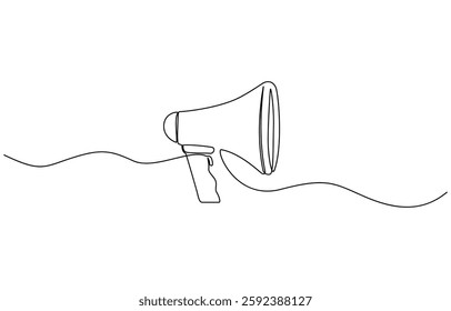 Continuous one line drawing of horn speaker signs and symbol for announcement and employee, Public horn speaker in one continuous line drawing. Megaphone announce symbol of marketing promotion.