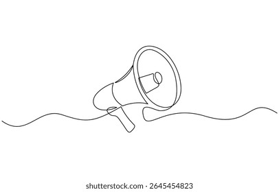 Continuous one line drawing of horn speaker signs and symbol for announcement, Vector illustration, Loudspeaker one line continuous. Line art megaphone. Hand drawn pro.