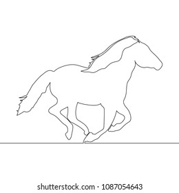 Continuous one line drawing. Horse logo. Black and white vector illustration. Concept for logo
