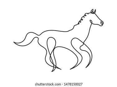 Continuous one line drawing. Horse logo. Black and white vector illustration. Concept for logo, card, banner, poster, flyer