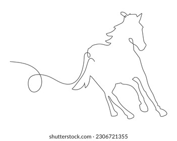 Continuous one line drawing. Horse logo. Black and white vector illustration.
