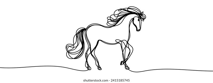 Continuous one line drawing of a horse isolated