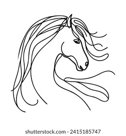 Dibujo continuo de una línea de un caballo aislado