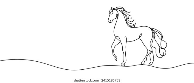 Dibujo continuo de una línea de un caballo aislado